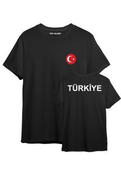 TOP GLORY Türkiye Baskılı Siyah T-Shirt Türkiye Tişörtü TR1060