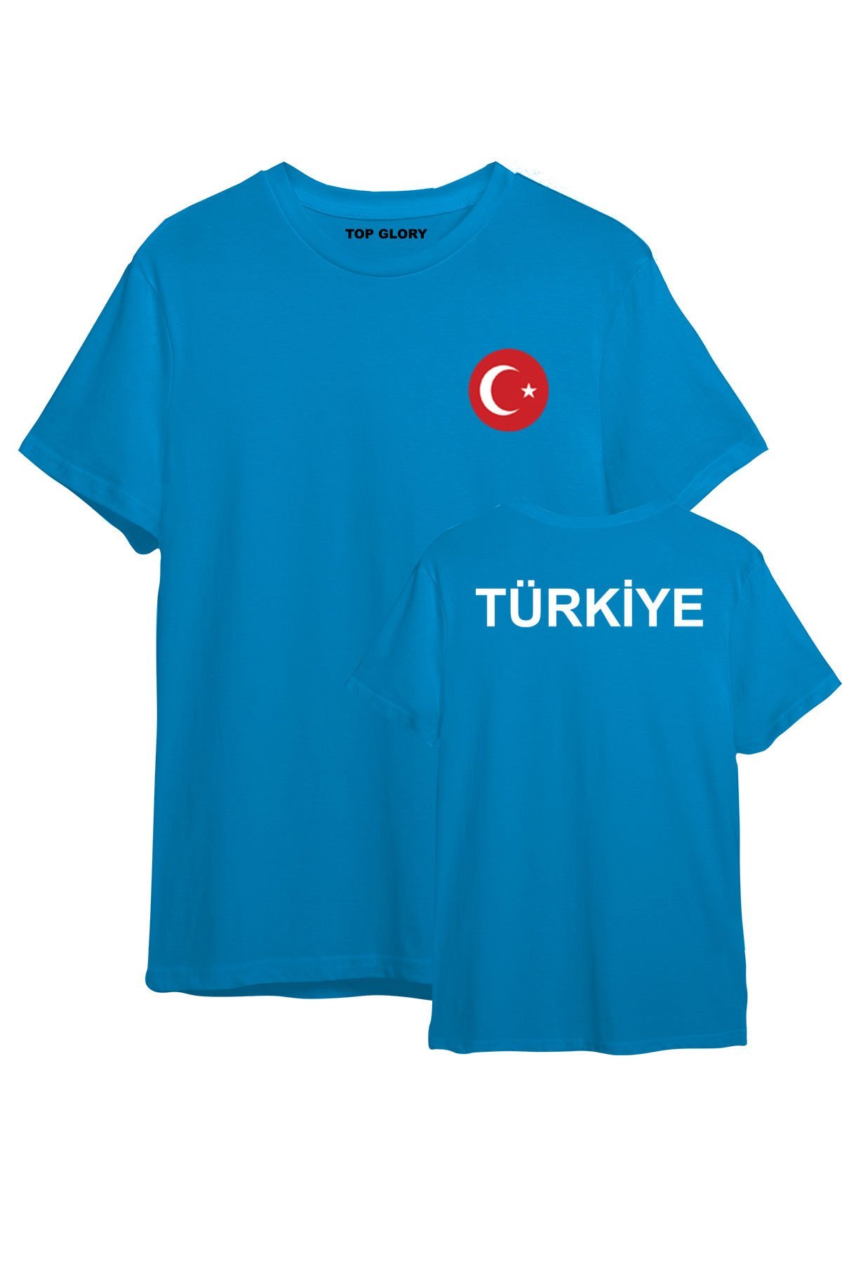 TOP GLORY Türkiye Baskılı Turkuaz T-Shirt Türkiye Tişörtü TR1043