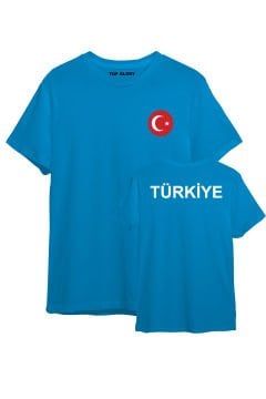 TOP GLORY Türkiye Baskılı Turkuaz T-Shirt Türkiye Tişörtü TR1043