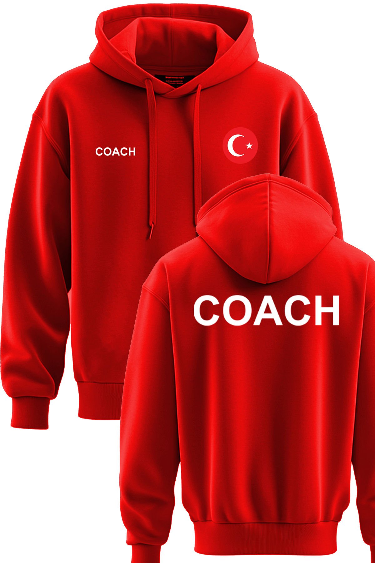 TOP GLORY Coach Baskılı Kırmızı 3 İplik Kapüşonlu Sweatshirt