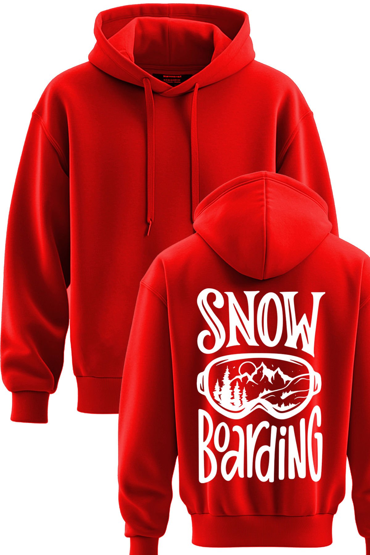 TOP GLORY Snow Board Baskılı Kırmızı 3 İplik Kapüşonlu Sweatshirt Sr002