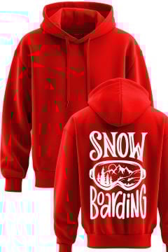 TOP GLORY Snow Board Baskılı Kırmızı 3 İplik Kapüşonlu Sweatshirt Sr002