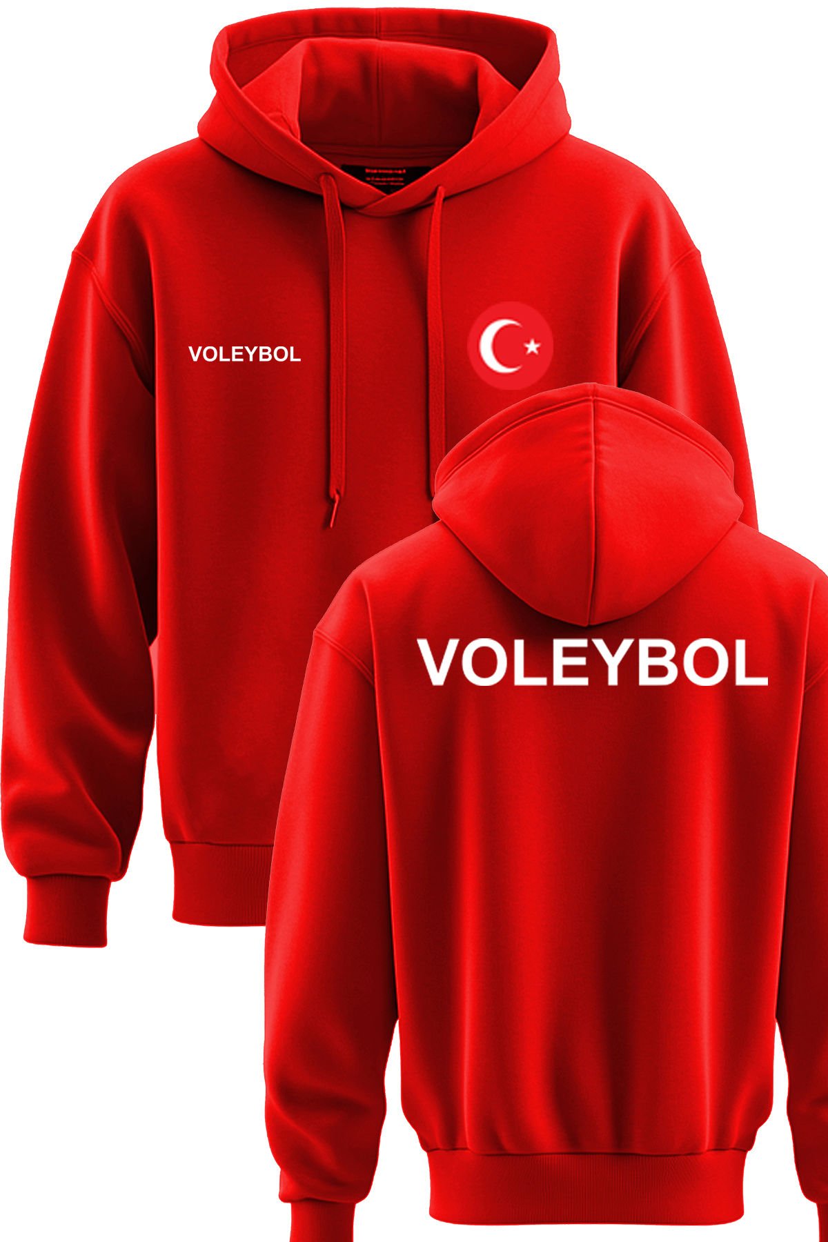 TOP GLORY Voleybol Baskılı Kırmızı 3 İplik Kapüşonlu Sweatshirt Sr019