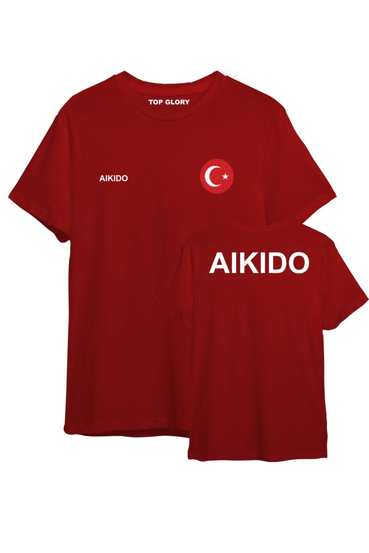 TOP GLORY Aikido Baskılı Kırmızı T-shirt Aikido Tişörtü TR1046