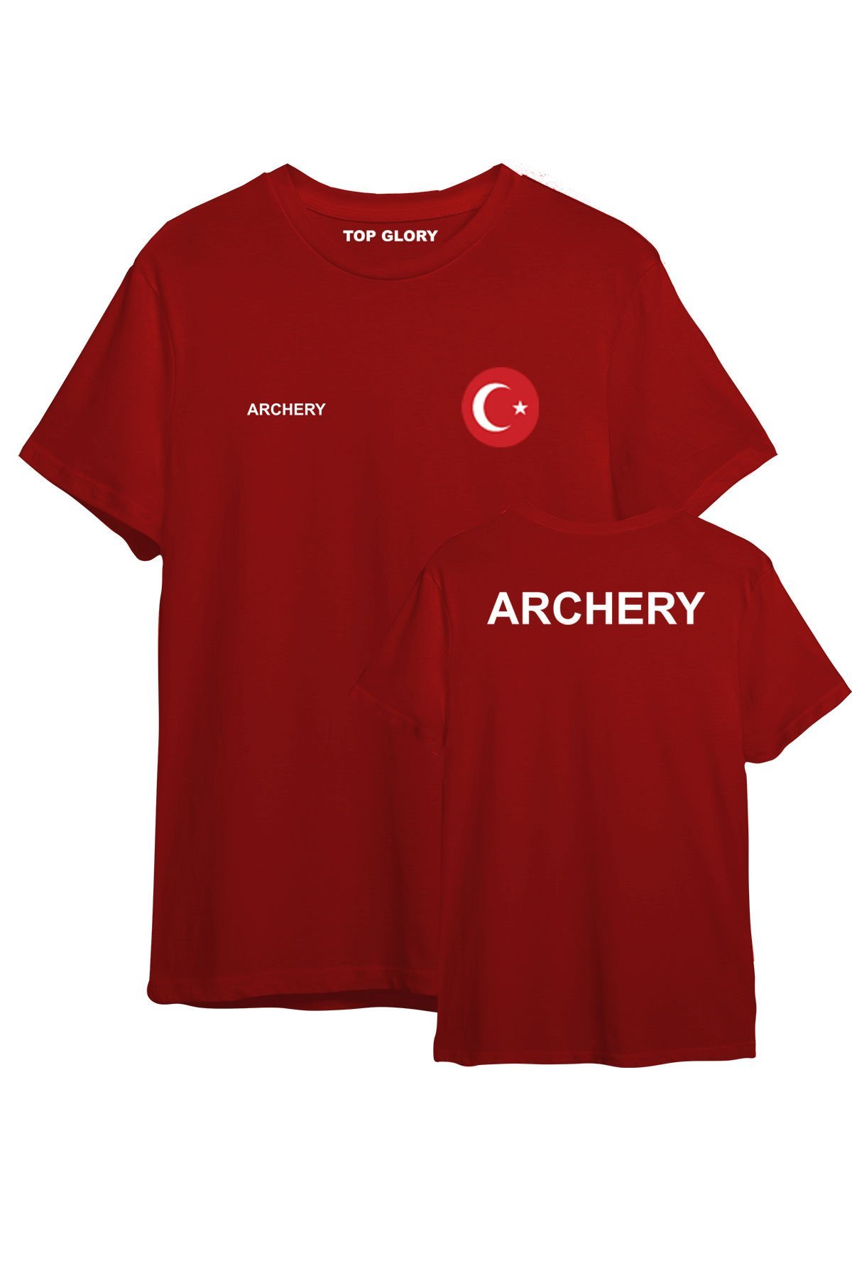 TOP GLORY Archery Baskılı Kırmızı T-shirt Okçuluk Tişörtü TR1048
