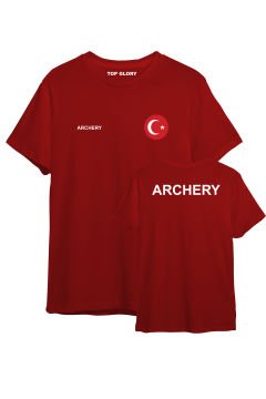 TOP GLORY Archery Baskılı Kırmızı T-shirt Okçuluk Tişörtü TR1048