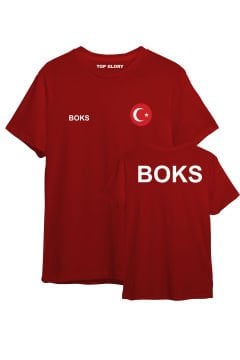 TOP GLORY Boks Baskılı Kırmızı T-shirt Boks Tişörtü TR1049