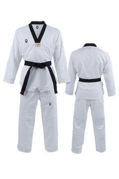 TOP GLORY Fitilli Siyah Yaka Taekwondo Elbisesi Dobok