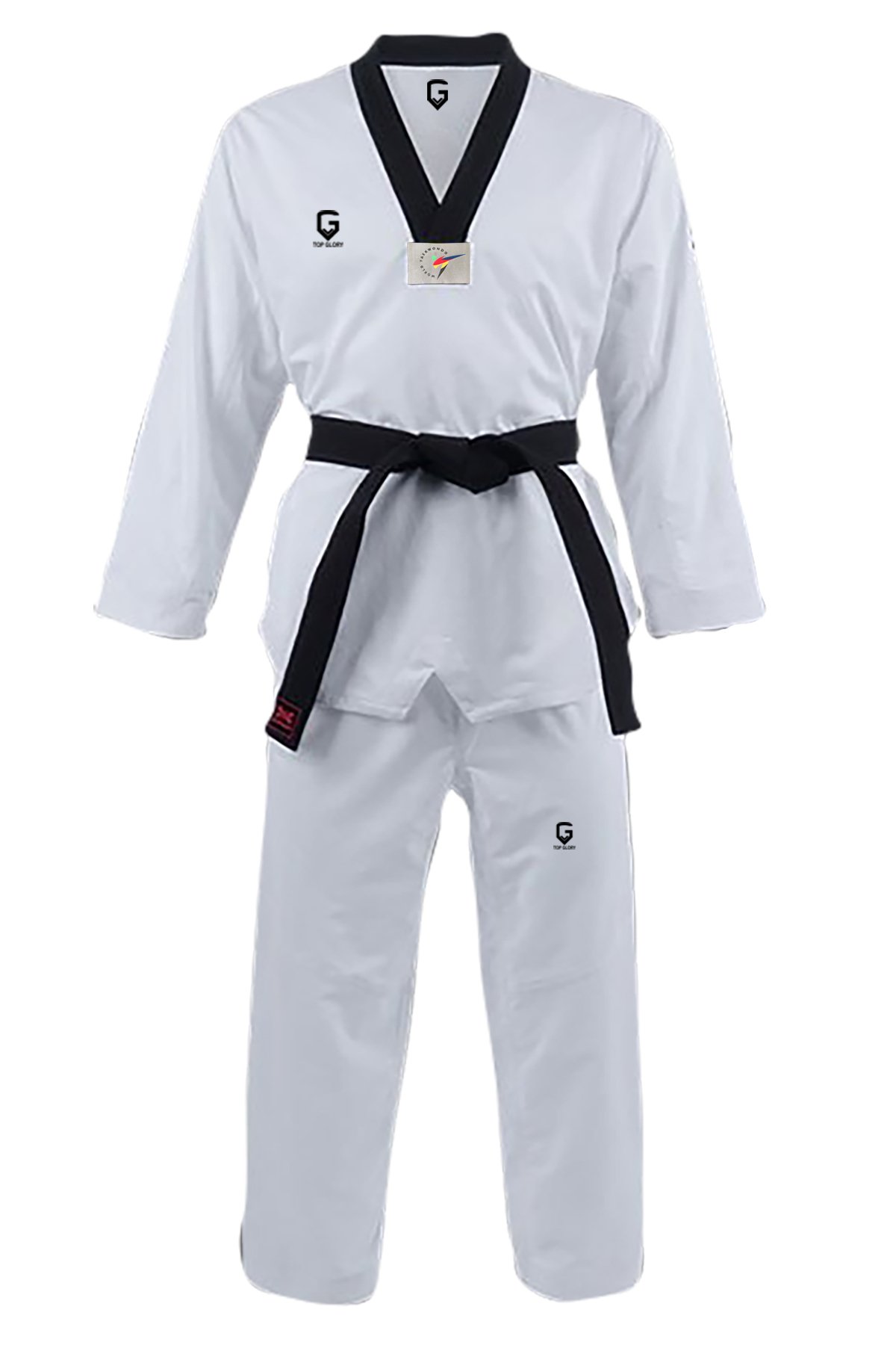 TOP GLORY Fitilli Siyah Yaka Taekwondo Elbisesi Dobok
