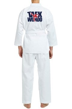 TOP GLORY Fitilli Beyaz Yaka Baskılı A10 Taekwondo Elbisesi Dobok