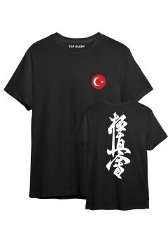 TOP GLORY Kyokushin-Kai Baskılı Siyah T-shirt Kyokushin-Kai Tişörtü TR1021