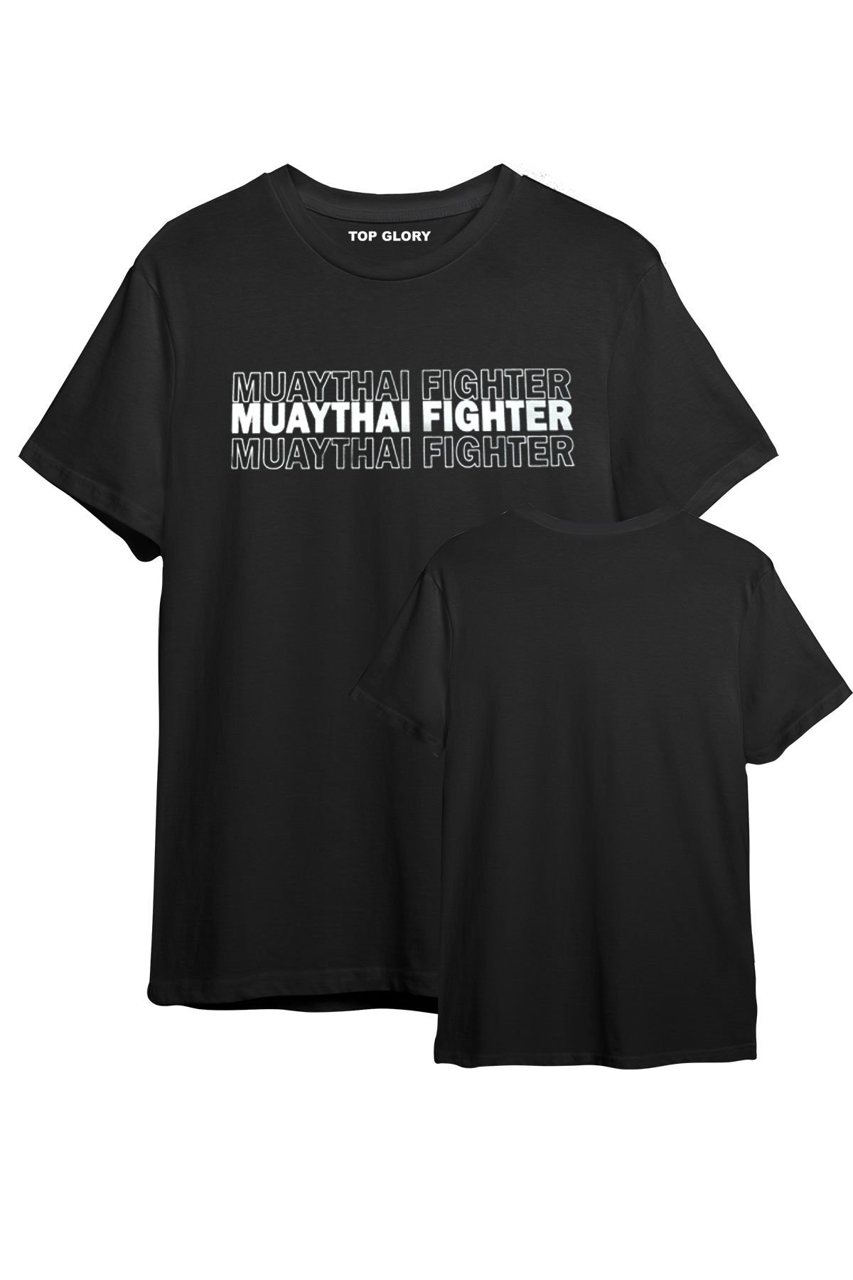 TOP GLORY Muay Thai Baskılı Siyah T-shirt Muay Thai Tişörtü TR1008