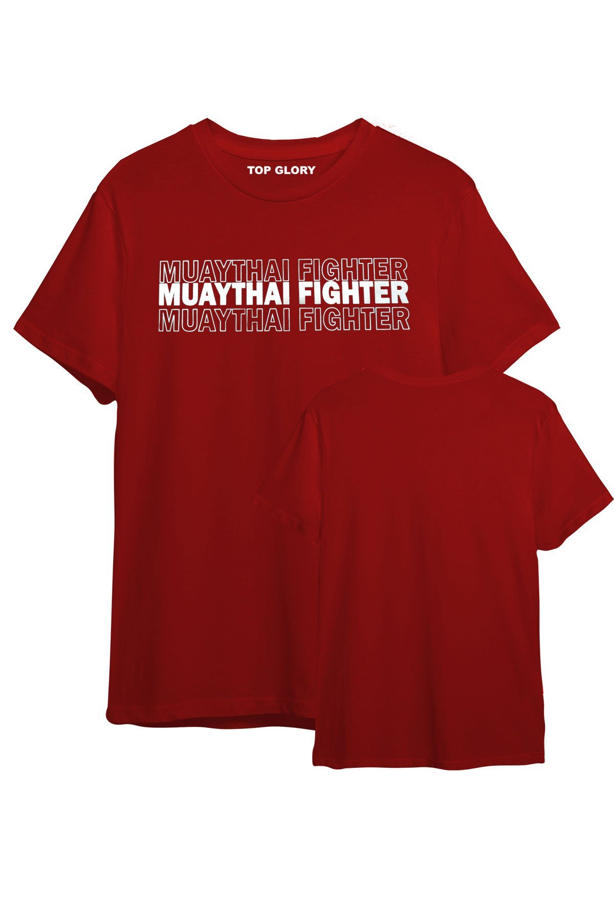 TOP GLORY Muay Thai Baskılı Kırmızı T-shirt Muay Thai Tişörtü TR1017