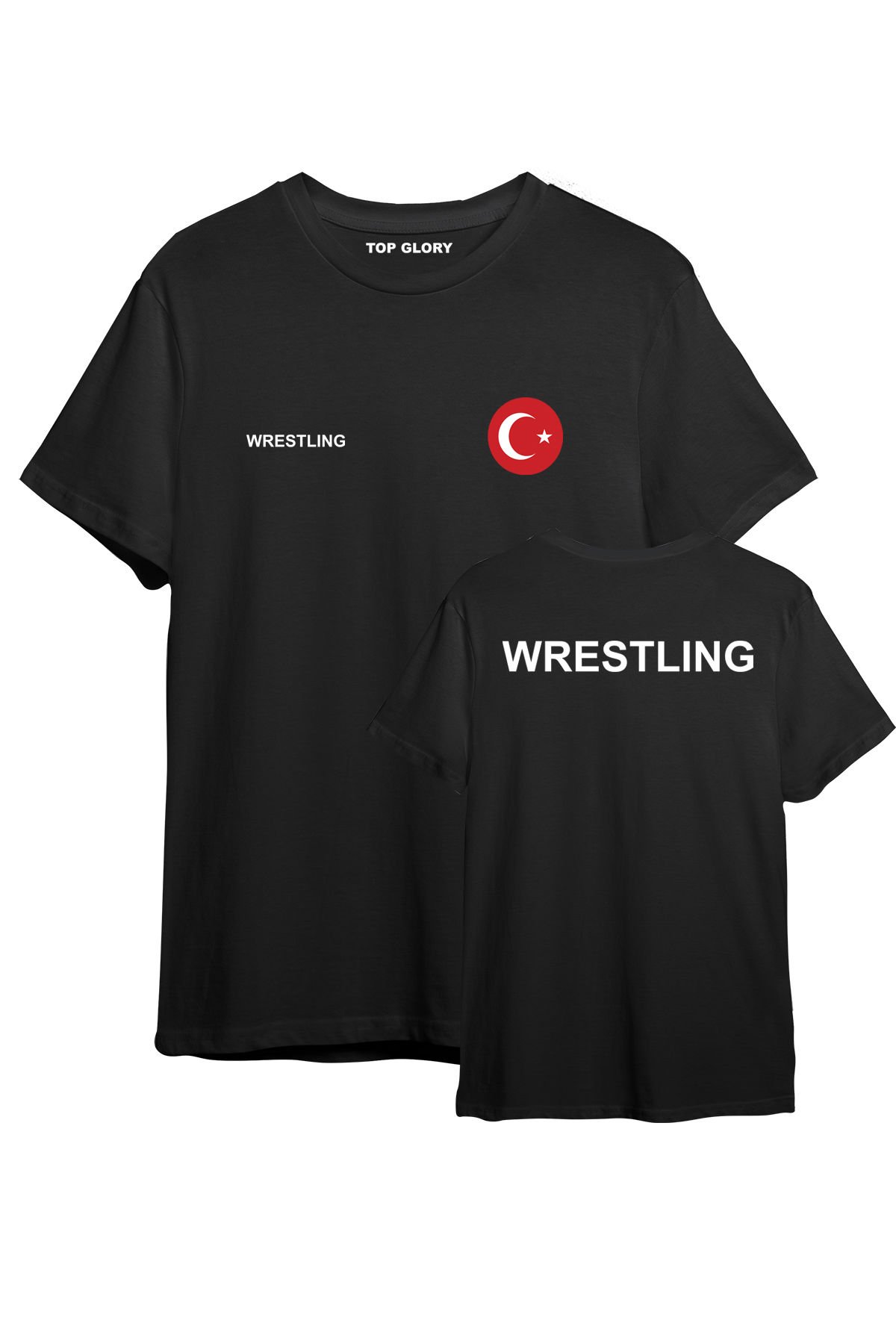 TOP GLORY Güreş Baskılı Siyah T-shirt Güreş Tişörtü TR1035