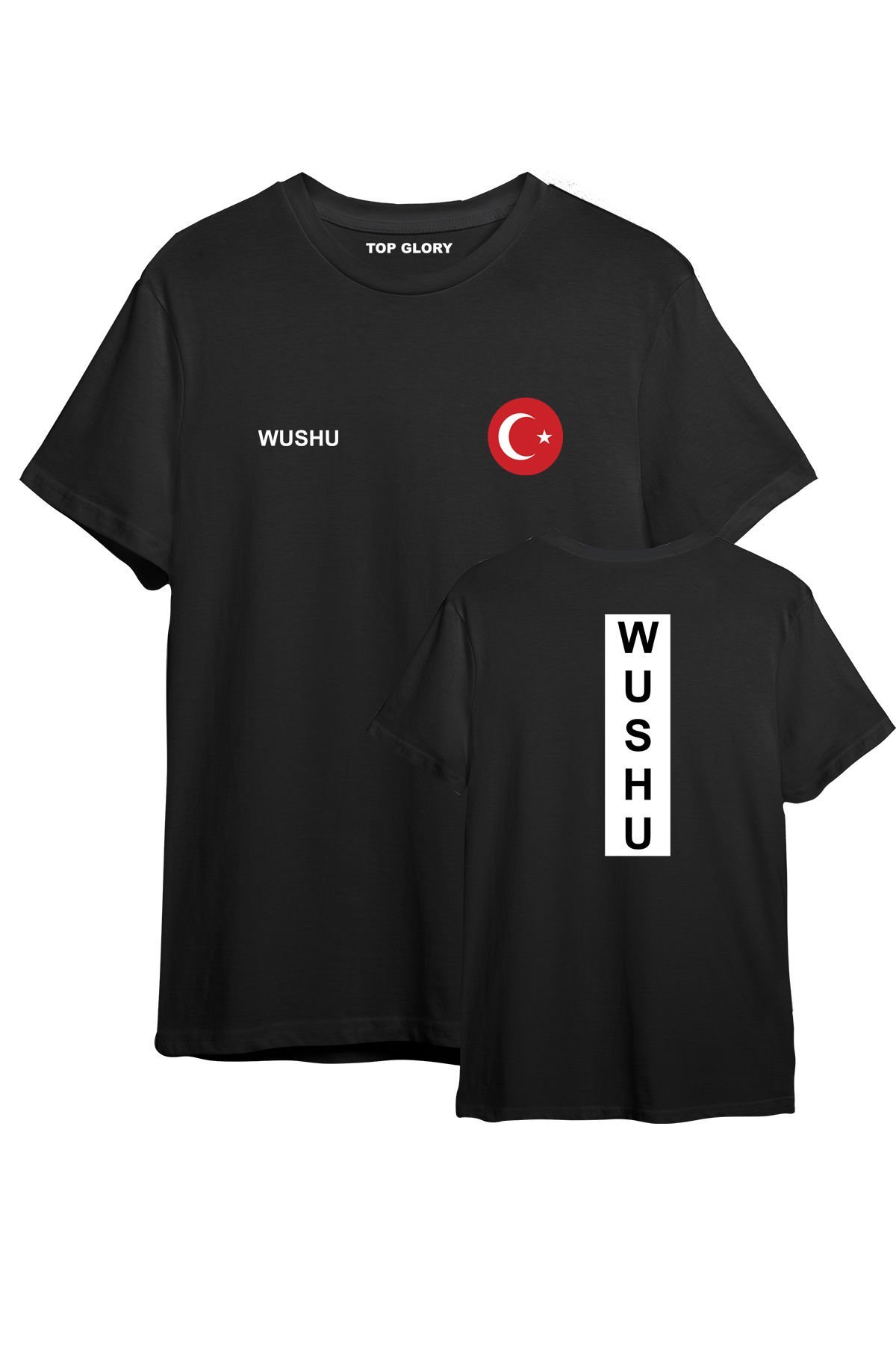 TOP GLORY Wushu Baskılı Siyah T-shirt Wushu Tişörtü TR1036