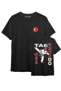 TOP GLORY Taekwondo Baskılı Siyah T-shirt Taekwondo Tişörtü TR1006